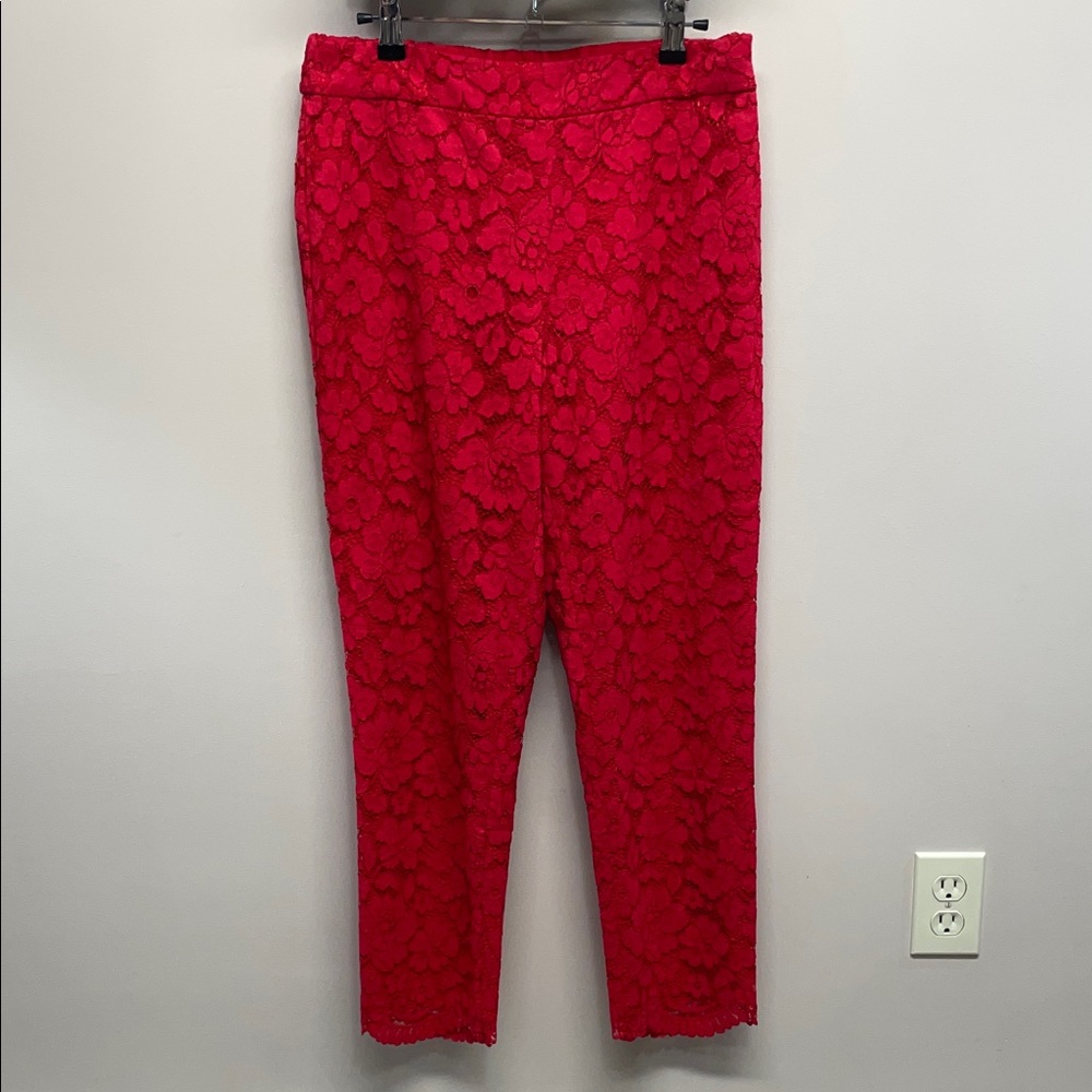 NWT Talbots Slim Ankle Pants Red Floral Lace Lined 6